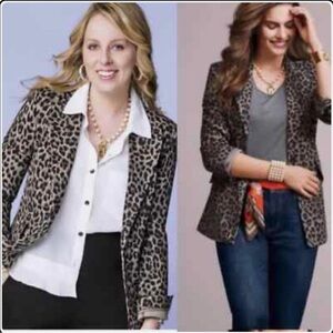 Cabi #3373 Jungle Jacket Gray Leopard Cheetah Animal Print Blazer Size 16 Ponte